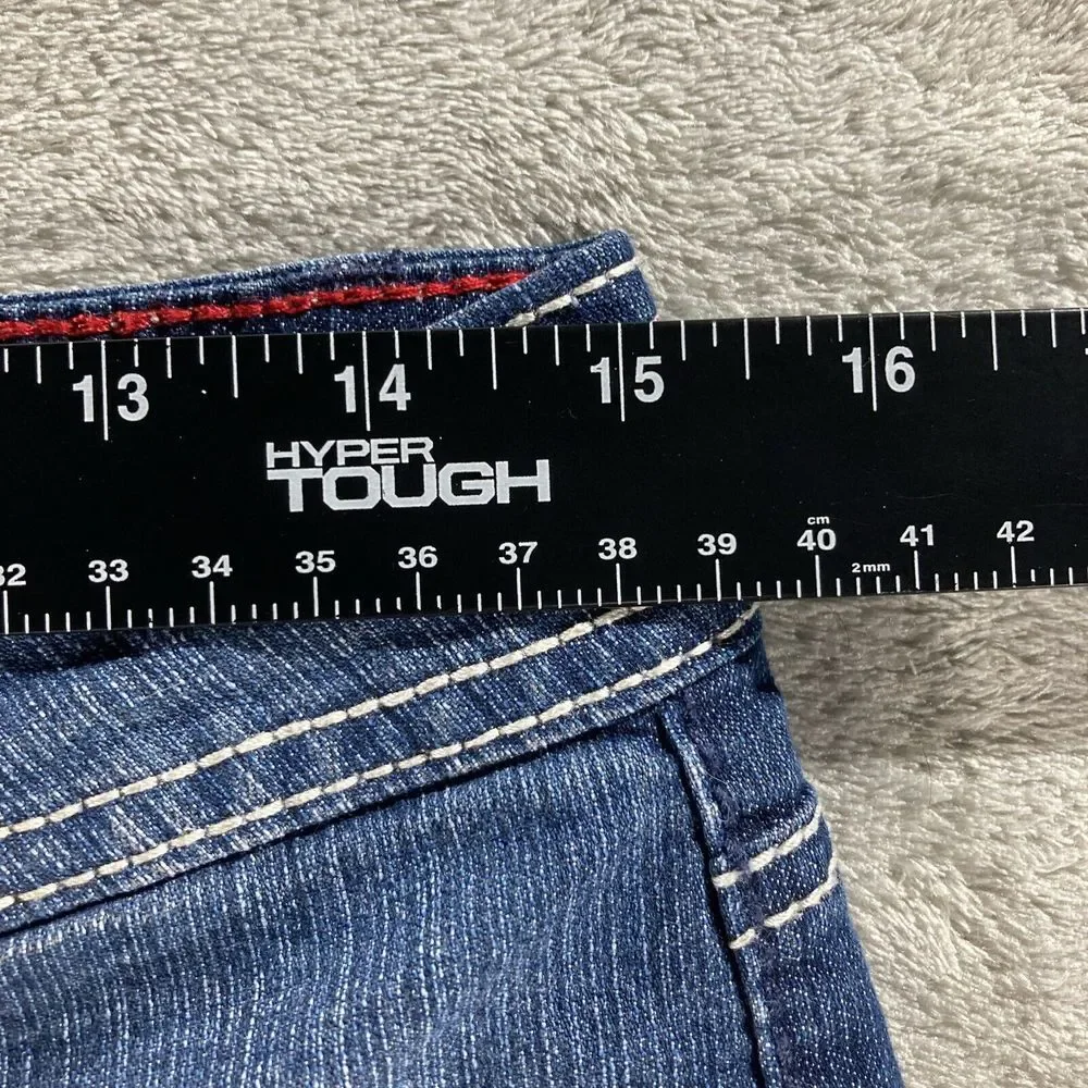 Royalty Jean Shorts‎ Women's Size 8 Dark Wash Cuffed Stretch Large Stitch - Picture 10 of 15